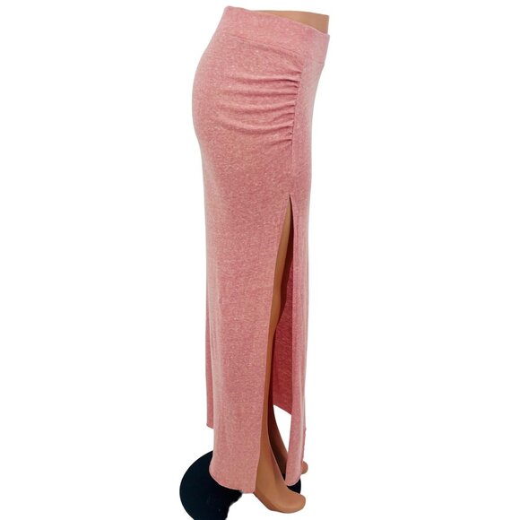 Free People Beach Pink Side Ruched & Slit Maxi Skirt | Coastal Boho Clean Girl M - Picture 10 of 16